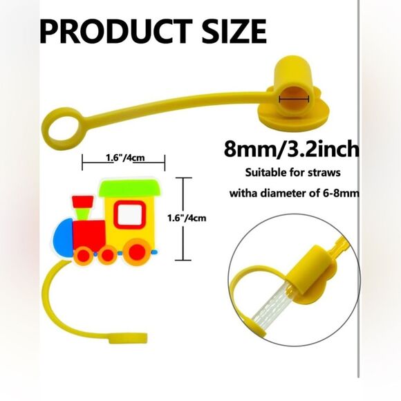 Colorful Train Themed Reusable Food Grade Silicone Straw Sleeve Caps 6pcs NIP - Picture 3 of 12